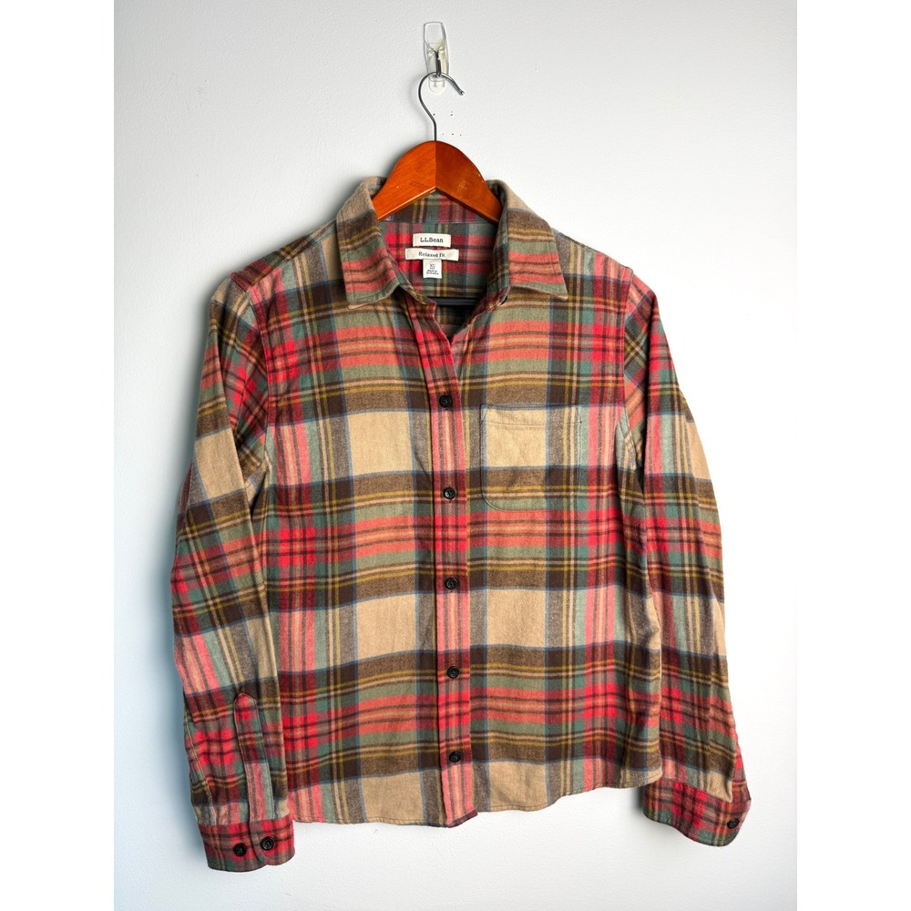 L.L. BEAN Flannel Shirt Womens Multicolor Plaid Relaxed Fit XS Petite